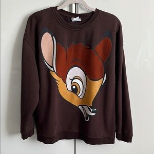 ZARA DISNEY CLASSICS Bambi Brown Crew Neck Sweatshirt, Size L
